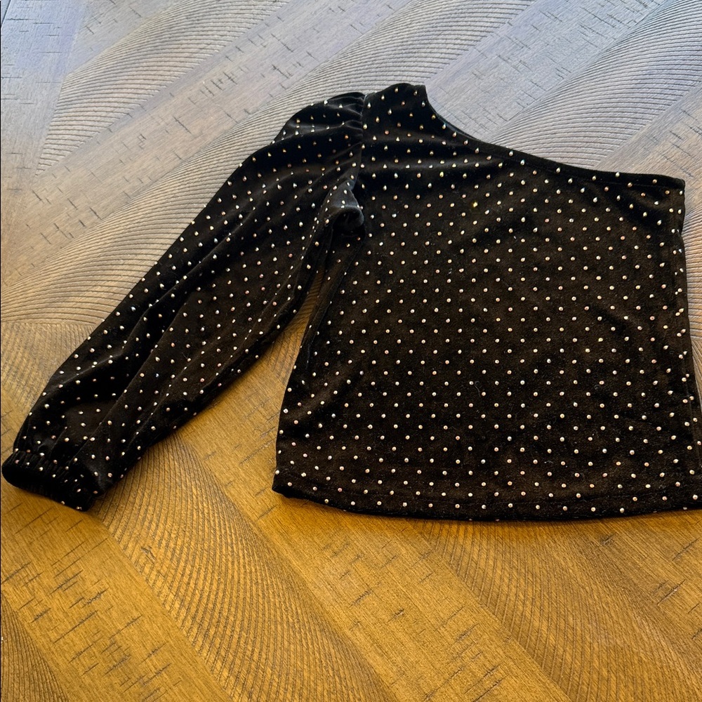 One-Shoulder Black Velvet Top with Silver Studs